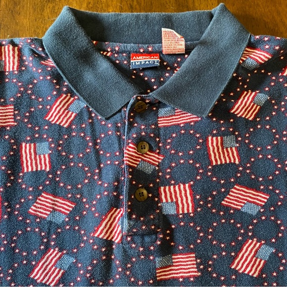 Vintage American Impact American flag print short sleeve polo men’s size Large - Picture 6 of 8